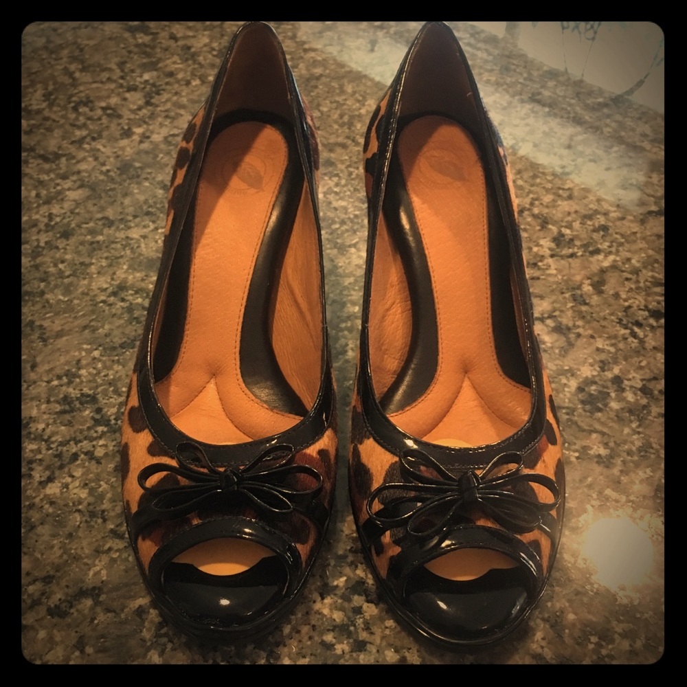 Nurture Leopard Print Calf Hair Open Toe Heels